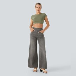 Halara Flex™ High Waisted Wide Leg Jeans XXS Petite Black Iron Gray ✨